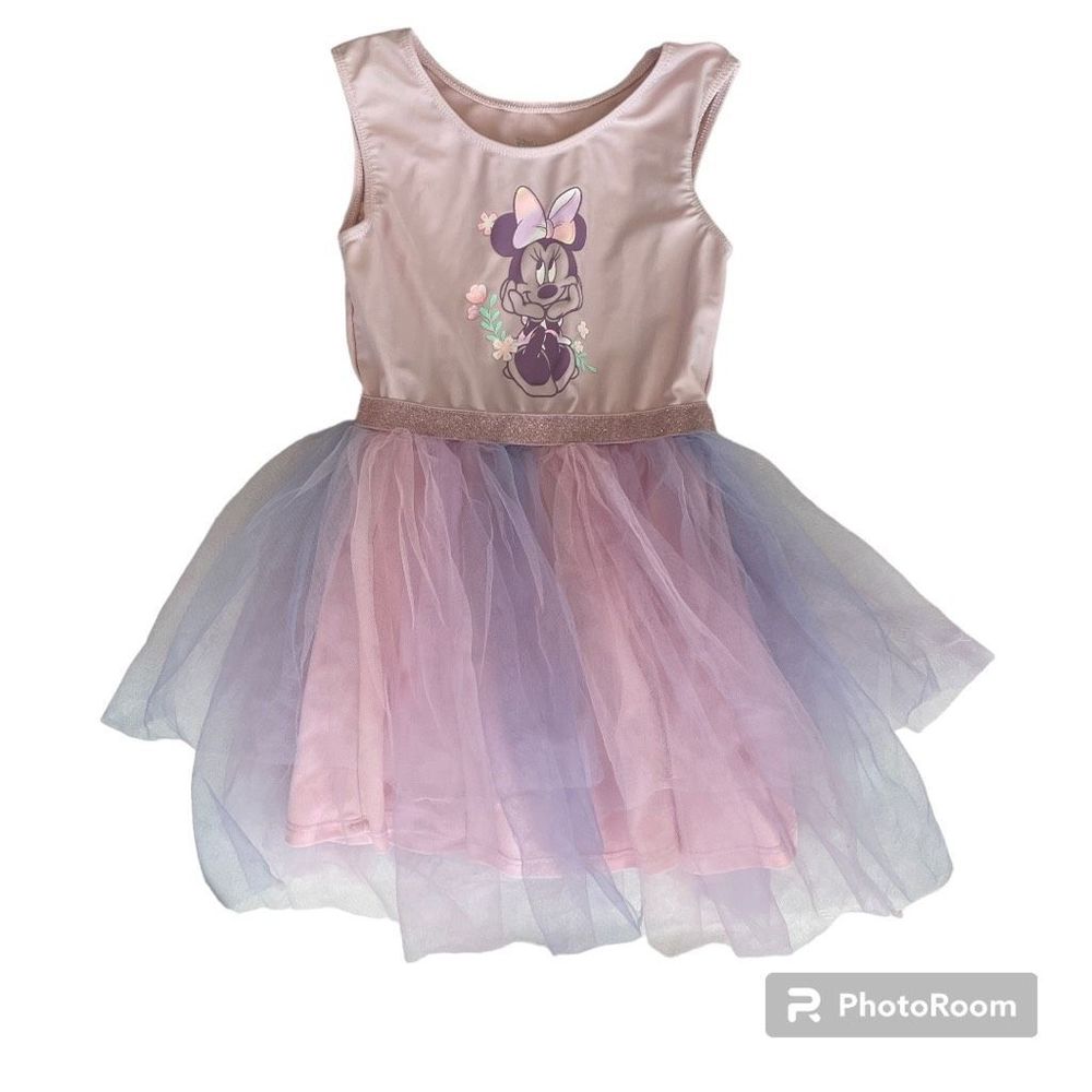 Disney Junior Minnie Floral Tulle Ballerina Tutu Sparkly Pink Dress 5T *